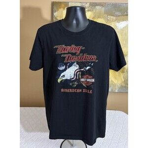 Harley Davidson American Idle Eagle Graphic Print Black Shirt Size XL